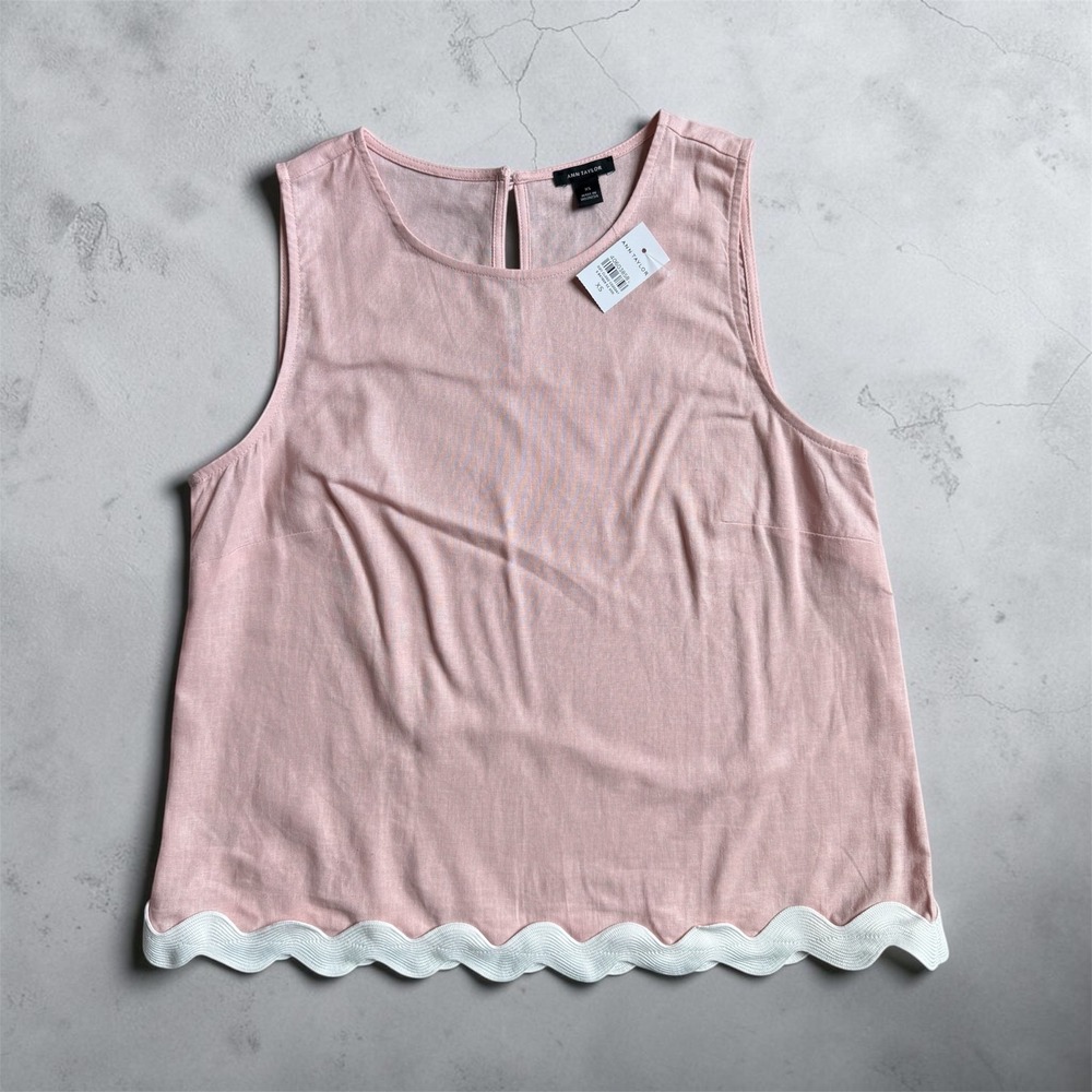 Ann Taylor Pink Linen Blend Scallop Ric Rac Hem Sleeveless Top XS NWT